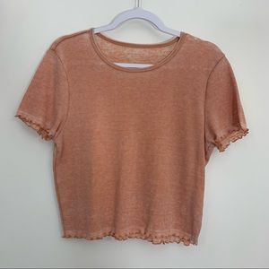 AEO 🦅 waffle cropped short sleeve top with a lettuce trim detail XL